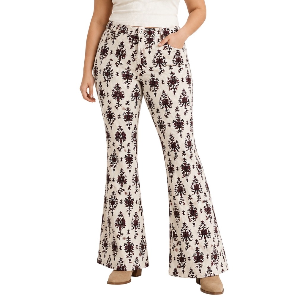 Anthropologie Pilcro High Rise Floral Corduroy Bootcut Pants Boho Festival 33
